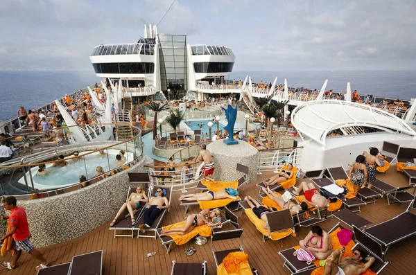 Passenger Ferry Midsea Spain June 2012 Passengers Enjoy Swimming Pool — Stock Photo, Image