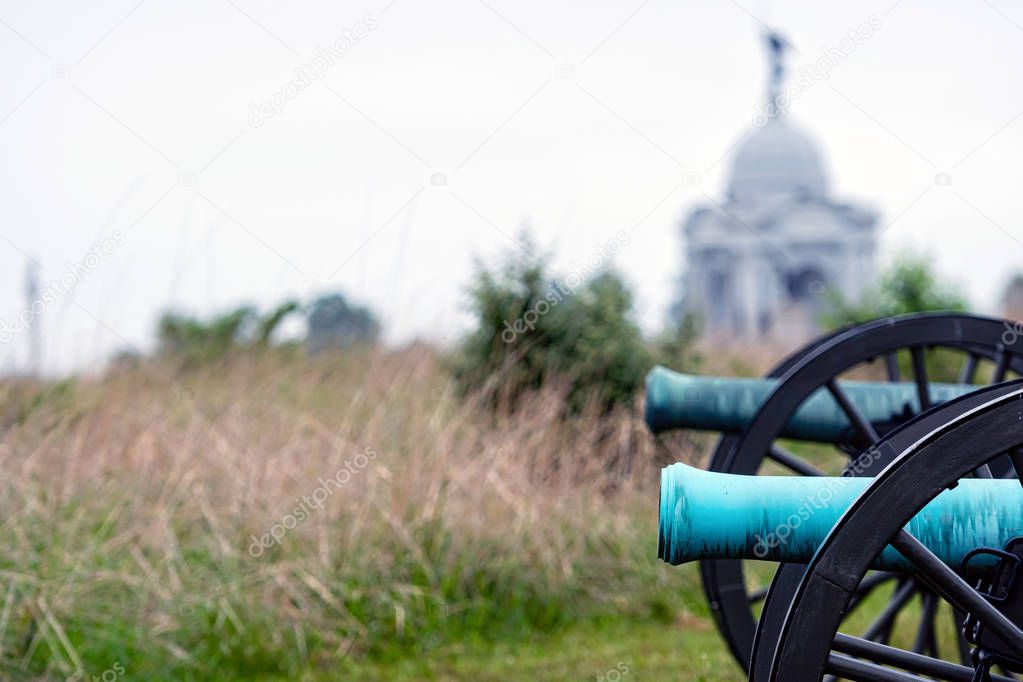 A civil war canon on the Gettysburg National Military Park, Gettysburg, PA, selective focus