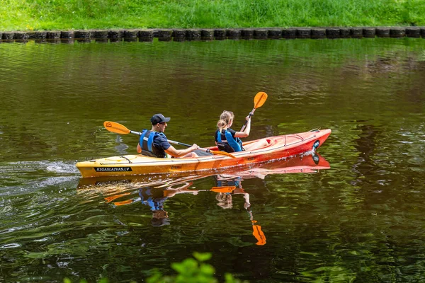 Riga Latvia July 2020 Kayak Trip River Daugava Canal Old — Stock Photo, Image