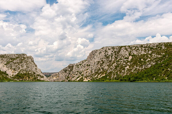 Rocks along the banks of the river in the national park Krka, Croatia