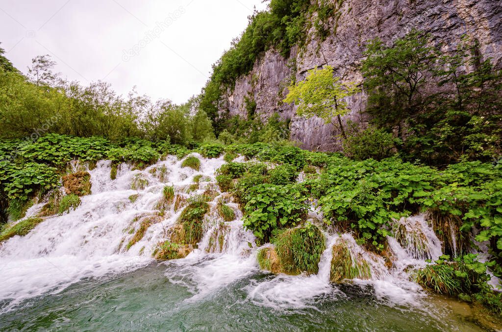 Waterfall cascade in Plitvice Lakes National Park, Dalmatia, Croatia