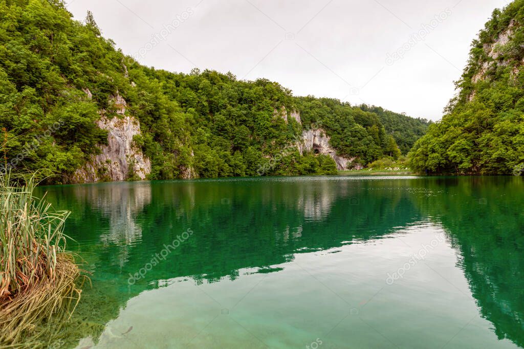 Idyllic mountain lake, Plitvice Lakes national park in Croatia