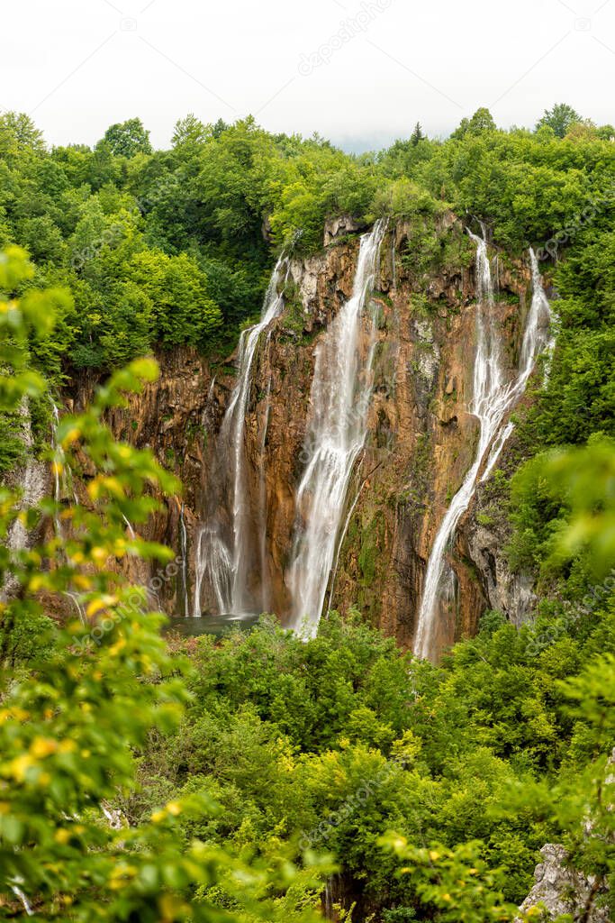 Beautiful waterfall in Plitvice Lakes National Park, Croatia