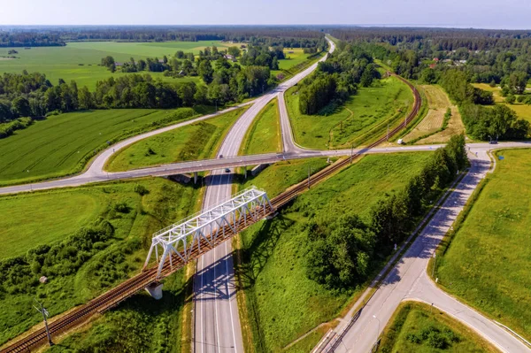 Aerial Top View Multi Level Intersection Latvian National Highway Part — Stock Photo, Image