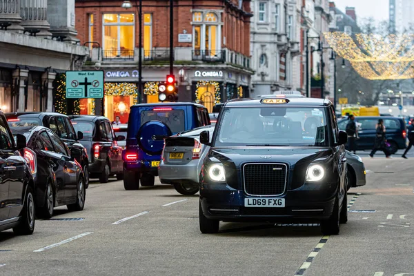 London England Storbritannien December 2019 Trafikstockning Londons Centrum Med Taxibilar — Stockfoto