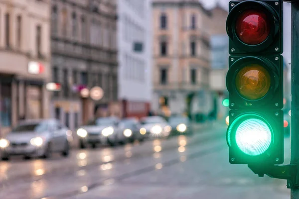 Eine Stadtdurchquerung Mit Semaphore Grünes Licht Semaphore Bild — Stockfoto