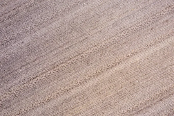Campo Cereales Con Huellas Neumáticos Tractor Vista Desde Arriba Patrón — Foto de Stock