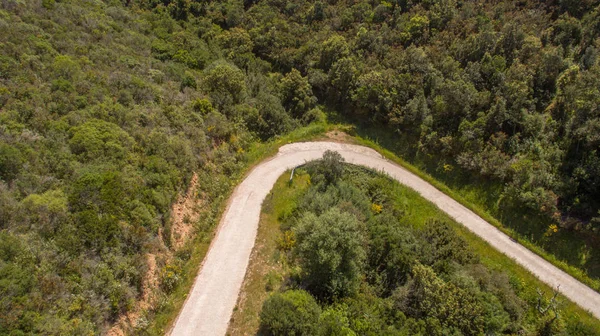 Courbe Épingle Cheveux Dans Les Montagnes Vue Haut Avec Drone — Photo