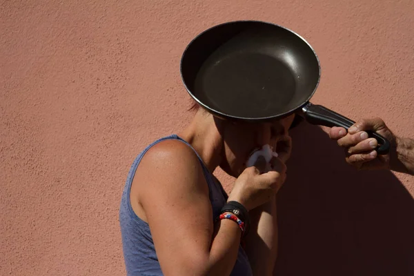 Violência Contra Mulheres Mulheres Raparigas Amarradas Que São Atingidas Por — Fotografia de Stock