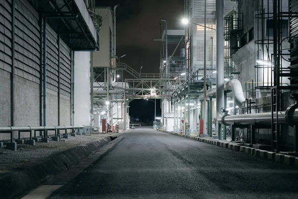 Costruzione Fabbriche Strade Impianti Industriali Notte — Foto Stock