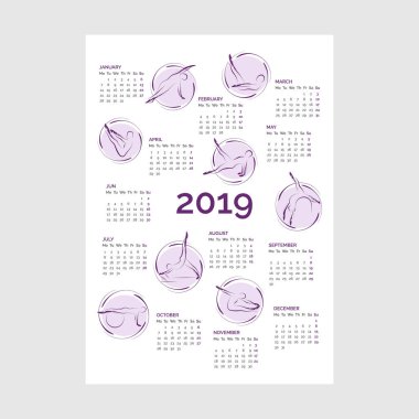 Takvim 2019 pilates ile vektör çizim teşkil etmektedir.