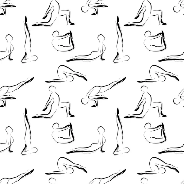 Yoga Poses Seamless Vector Pattern — Stock Vector