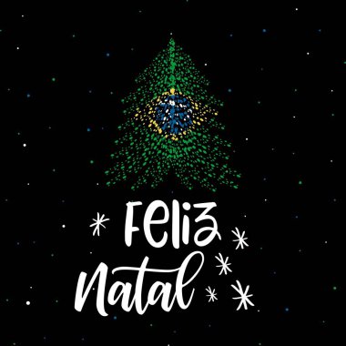 Merry Christmas ve Brezilya bayrağı ile Noel ağacı 