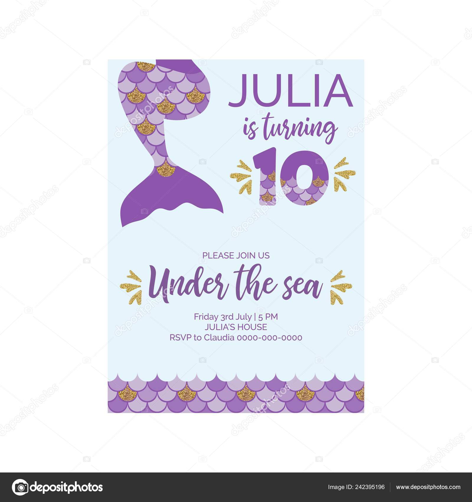 Cute Birthday Invitation Little Mermaid Sea Party Mermaid Tenth