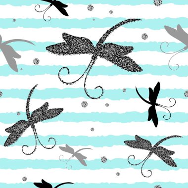Dragonfly ile Vektör Dikişsiz Desen . Kartpostallar, tebrik kartları, düğün davetiyeleri için mükemmel