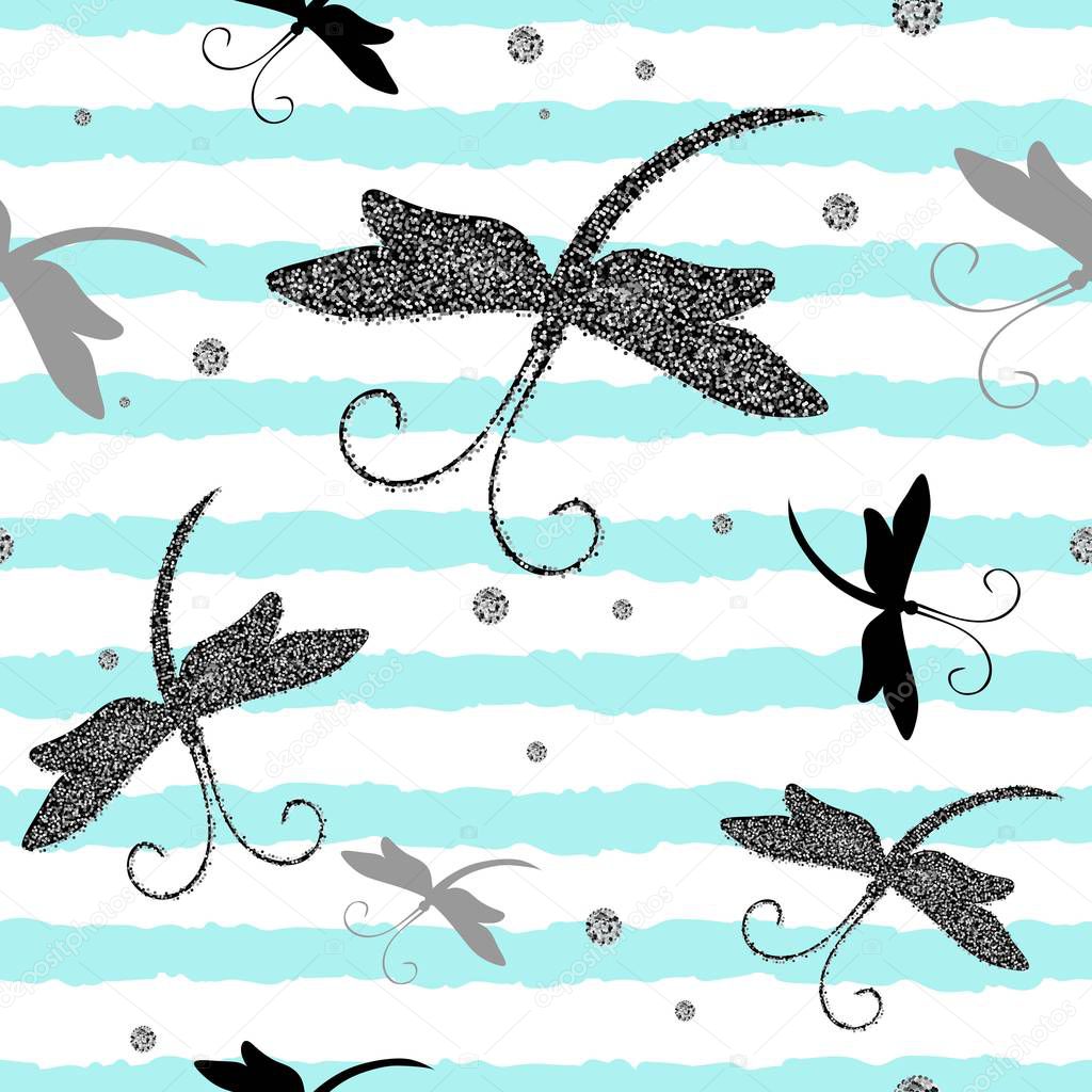 Vector Seamless Pattern with Dragonfly .Perfect for postcards, greeting cards, wedding invitations