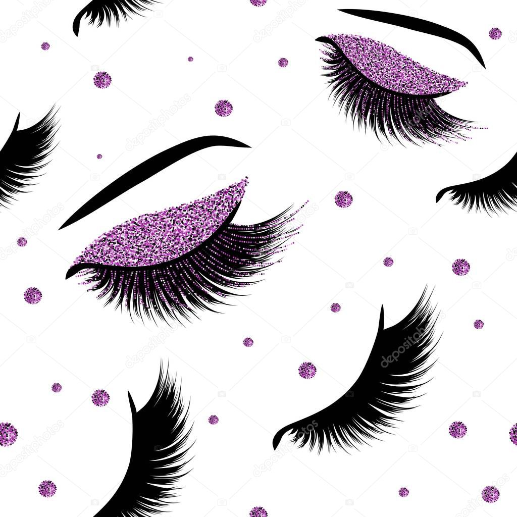 Seamless Vector Pattern with Lashes and  glitter effect