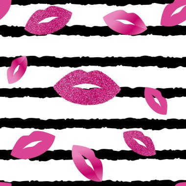 Glitter dikişsiz vektör deseni ile Dudaklar