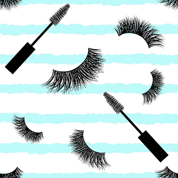 Seamless Vector Pattern with Lashes and Mascara with glitter effect