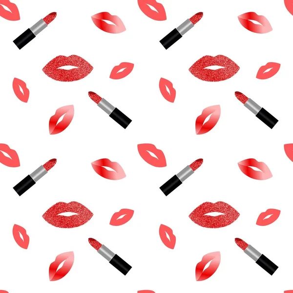 Lèvres Rouge Lèvres Avec Motif Vectoriel Sans Couture Paillettes — Image vectorielle