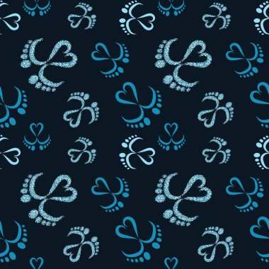 Bebek Ayakları ve Kalp Şekli Dikişsiz Vektör Deseni