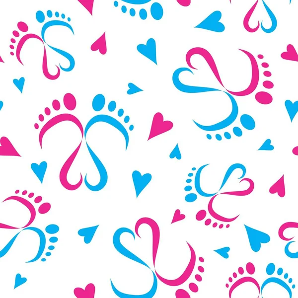 Seamless Vector Pattern Baby Feet Heart Shape — Stock Vector