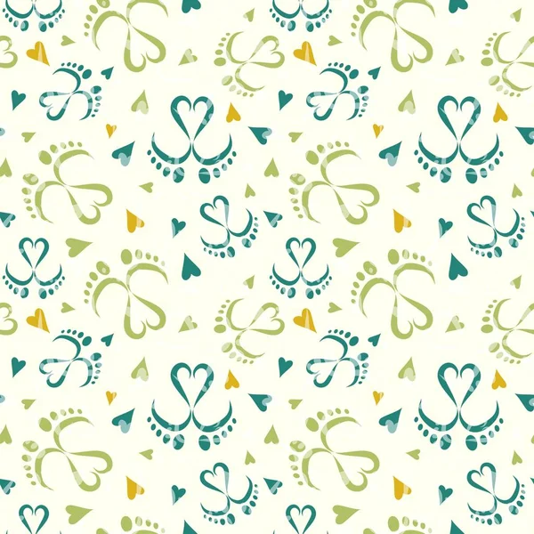 Seamless Vector Pattern of Baby Feet  and Heart Shape