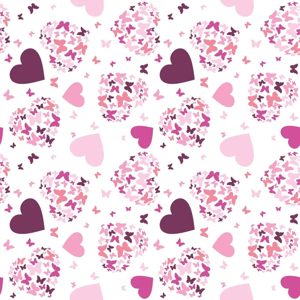 Papillon Coeur Fond Motif Vectoriel Sans Couture — Image vectorielle