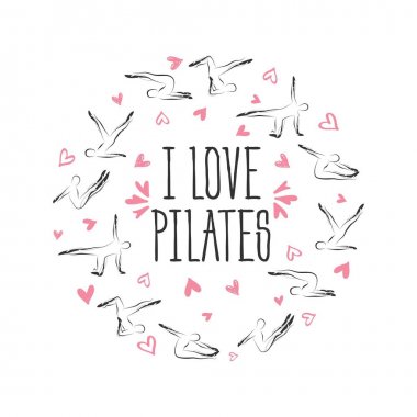 Pilates bir daire şeklinde poz verir. Tebrik kartları, duvar dekoru, tekstil tasarımı ve çok daha fazlası için idealdir.