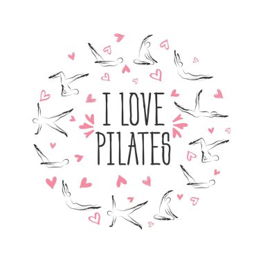 Pilates bir daire şeklinde poz verir. Tebrik kartları, duvar dekoru, tekstil tasarımı ve çok daha fazlası için idealdir.