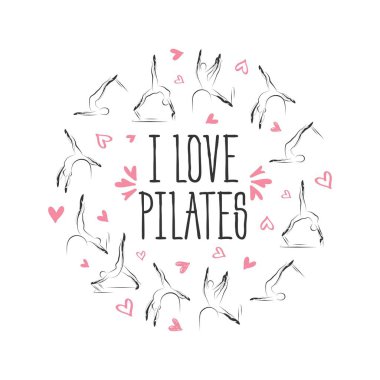 Pilates bir daire şeklinde poz verir. Tebrik kartları, duvar dekoru, tekstil tasarımı ve çok daha fazlası için idealdir.