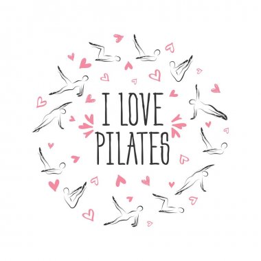 Pilates bir daire şeklinde poz verir. Tebrik kartları, duvar dekoru, tekstil tasarımı ve çok daha fazlası için idealdir.