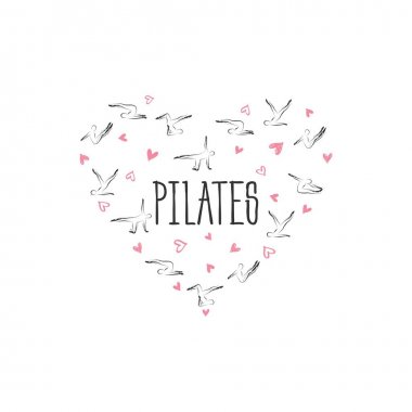 Pilates kalp şeklinde poz verir. Tebrik kartları, duvar dekoru, tekstil tasarımı ve çok daha fazlası için idealdir.