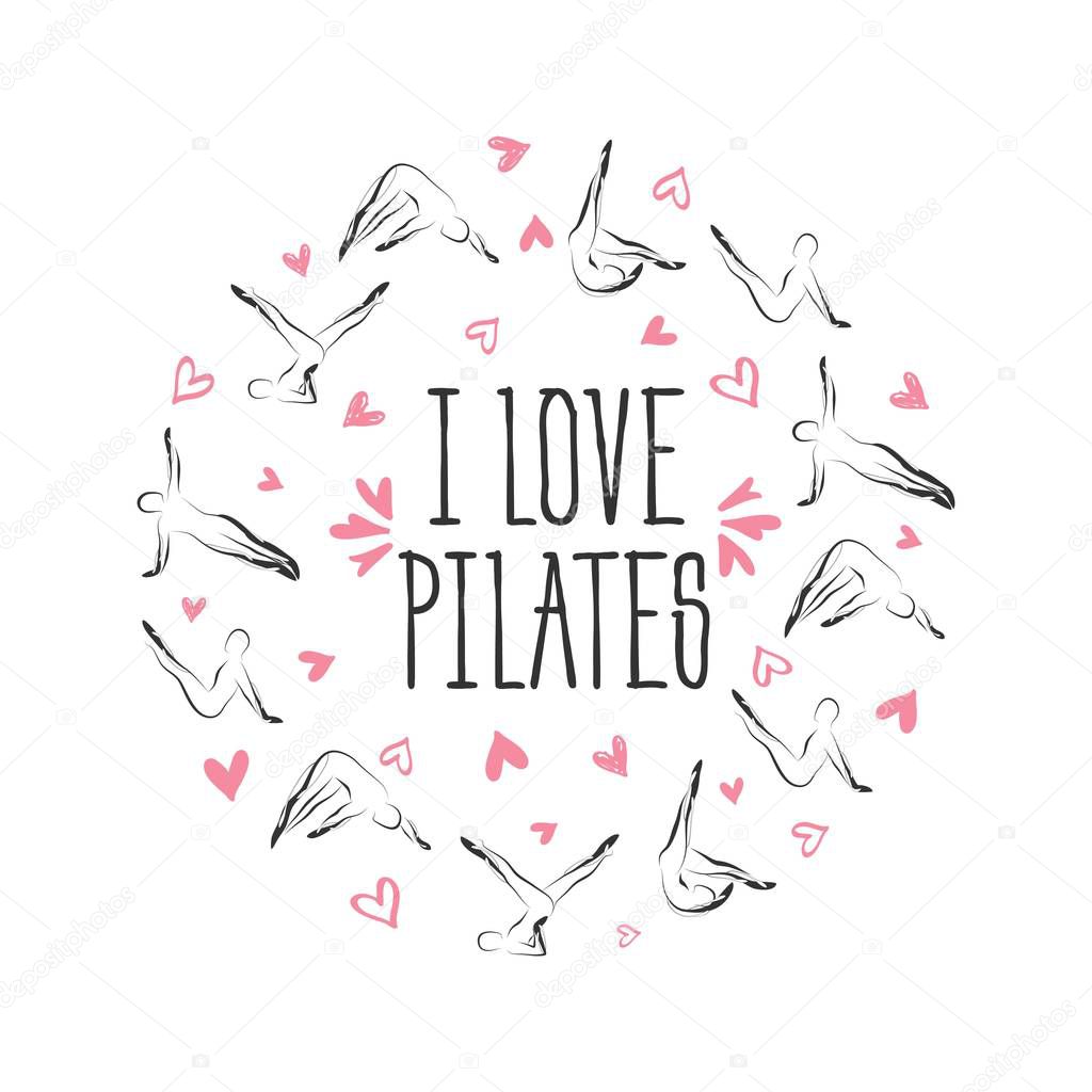 Pilates poses in shape of a circle.Ideal for greeting cards, wall decor, textile design and much more.
