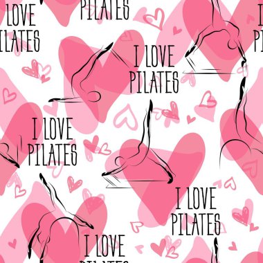 Pilates Pozlar ve Kalp Dikişsiz Vektör Pattern.Ideal tebrik kartları, duvar dekor, tekstil tasarımı ve çok daha fazlası için.