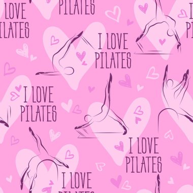 Pilates Pozlar ve Kalp Dikişsiz Vektör Pattern.Ideal tebrik kartları, duvar dekor, tekstil tasarımı ve çok daha fazlası için.