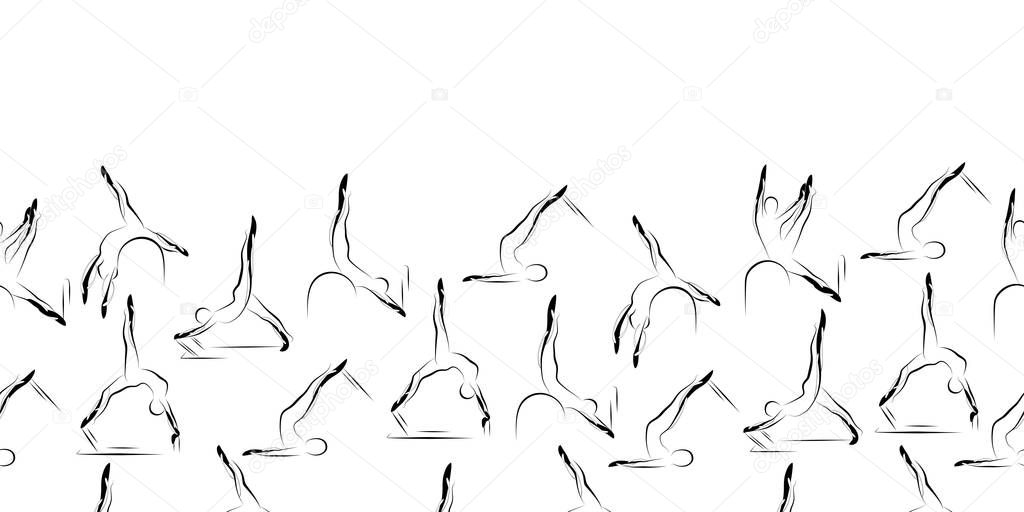 Pilates Poses Seamless Vector Pattern Border