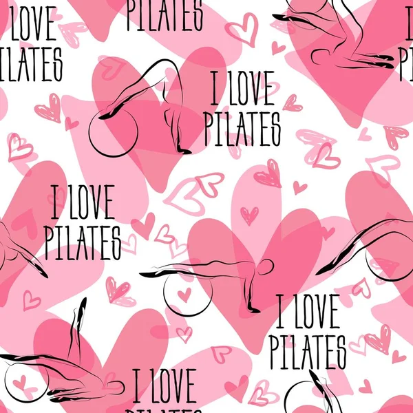 Pilates Pozlar ve Kalp Dikişsiz Vektör Pattern.Ideal tebrik kartları, duvar dekor, tekstil tasarımı ve çok daha fazlası için.
