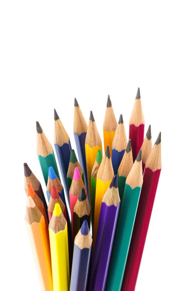 Color pencils isolated on white background with copy space.