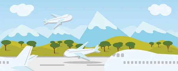 Élvezze Nyaralás Utazás Utazás Szerte Világon Repülőtéri Kifutópályára Illusztráció Vektor — Stock Vector