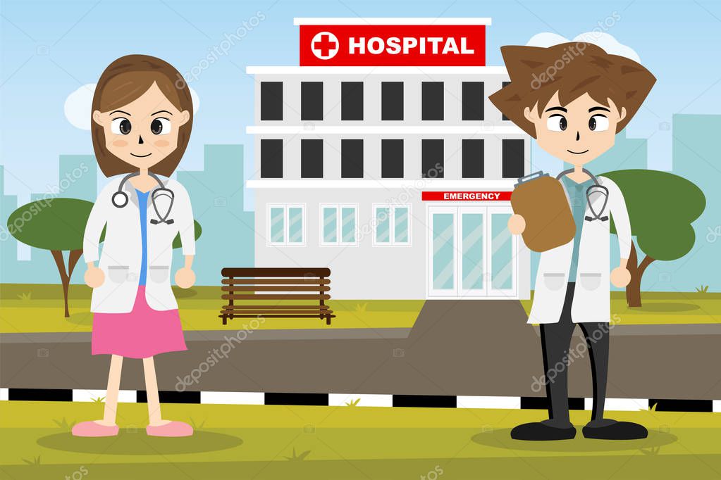 The  professional medical team for health life concept with cartoon, anime and background  - vector illustration Eps 10.