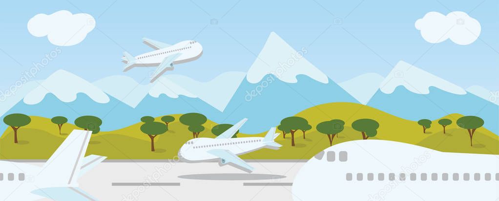 Enjoy your holiday travel trip around the world at airport runway - vector illustration Eps 10.