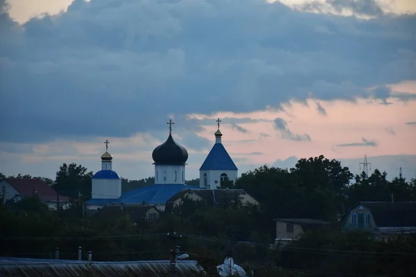 Kirche Bei Sonnenuntergang Malerische Aussicht — Stockfoto