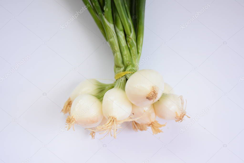 bundle of green onion close up top view 