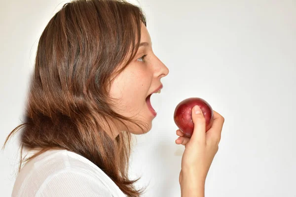 Retrato Niña Manzana — Foto de Stock