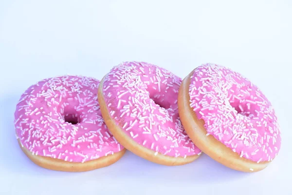 Пончики Розовой Глазурью Близко — стоковое фото