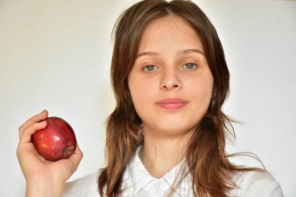 Portret Dziewczyny Jabłka — Zdjęcie stockowe
