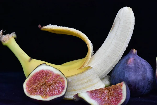 Banan Och Fikon Närbild — Stockfoto