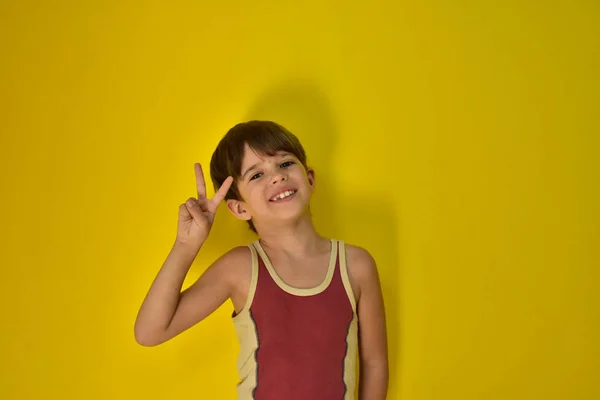 Portrait Child Yellow Background — Stock Photo, Image