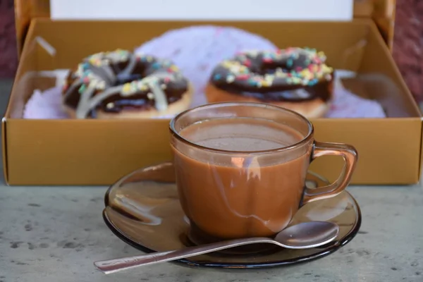 Box Doughnuts Cup Coffee — Stock Photo, Image